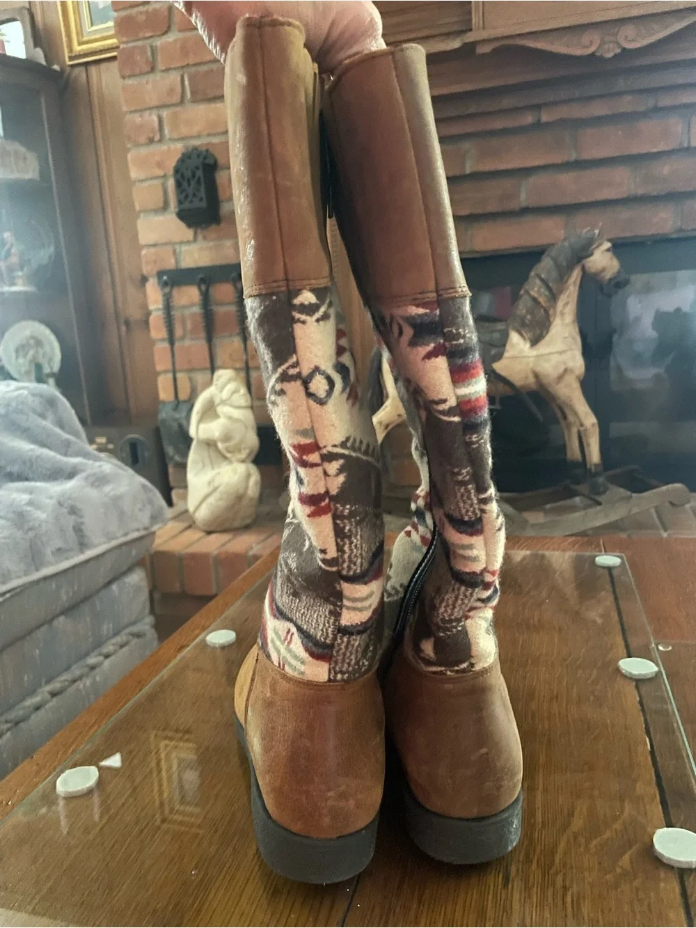 Brown Leather & Aztec Knit Mid-Calf (6) - Picture 5 of 15